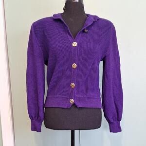 Vintage St. John Purple Padded Shoulder Button Close Sweater Size 4